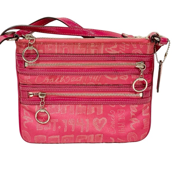 Coach Pink Poppy Story Multi Zipper Crossbody Bag - Picture 1 of 6